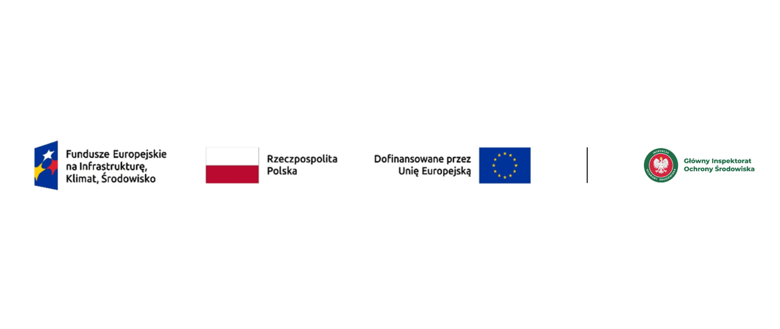 Logotypy: Fundusze Europejskie na Infrastrukturę, Klimat i Środowisko; Rzeczpospolita Polska; Dofinansowane przez Unię Europejską; Główny Inspektorat Ochrony Środowiska